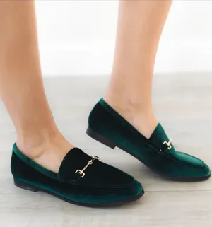 Charming Charlie Emerald Green Velvet Horsebit Loafers Size 7 thumbnail 1