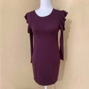 White House black Market red long sleeve ruffle cold shoulder dress size medium thumbnail 5