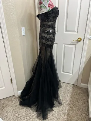 NWT Jovani Strapless Black Sequin Lace Tulle Mermaid Evening Dress Size 2 thumbnail 5