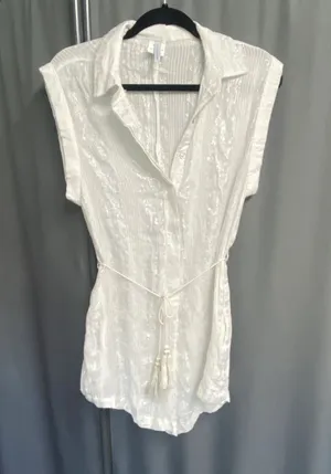 Isabella Rose Romper Swim Cover Up Women's Small White Metallic Collared B74 thumbnail 1