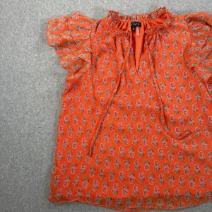 1.STATE Women's Medium Orange Floral Ruffle Flutter Sleeve V-Neck Blouse Top thumbnail 5