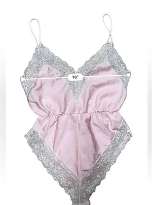 Vintage Ms. Leslee Pink Teddy Bodysuit Romper French Cut Tagged Large Fits Small thumbnail 6