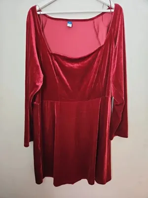 Old Navy Fit & Flare Velvet Mini Dress Scarlet Fire Red Long Sleeve NEW thumbnail 2