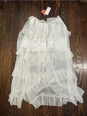 CIDER NWT Sheer White Ruffle Maxi Skirt with slit thumbnail 3