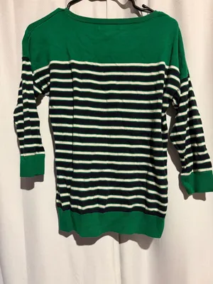 Banana Republic Striped Sweater Size S Green Navy White Cotton Rayon thumbnail 3