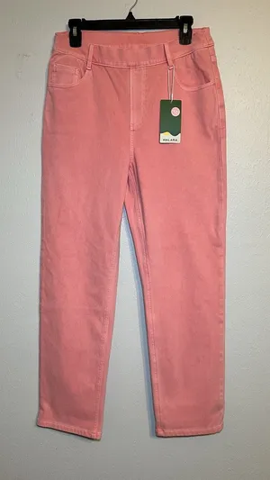 Halara Pink High Rise Tapered Jeans Size Large Stretchy Pull On Pants thumbnail 1