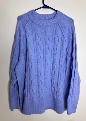 Aerie Cable Knit Sweater Womens S Blue New Oversized Crewneck Raglan Sleeve thumbnail 1