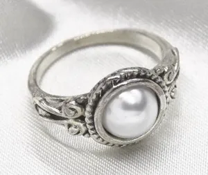 Faux Round Pearl Ring Silver thumbnail 1