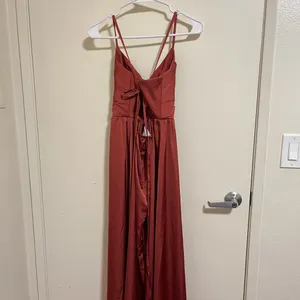 Azazie Raya Bridesmaid Dress Size AU 6 Stretch Satin A-Line V-Neck Floor Length thumbnail 2