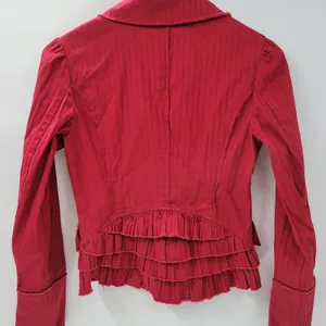 VTG 6 Degrees Y2K Cropped Jacket Juniors M Red Layered Ruffle Back Fitted Button thumbnail 2