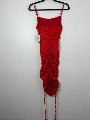 Princess Polly Mateo Mini Dress Red Size US 2 Ruched Satin Cowl Neck NWT thumbnail 3