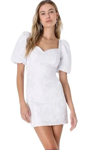 NWT Lulus Beyond Amazing White Floral Jacquard Puff Sleeve Mini Dress Size Large thumbnail 1