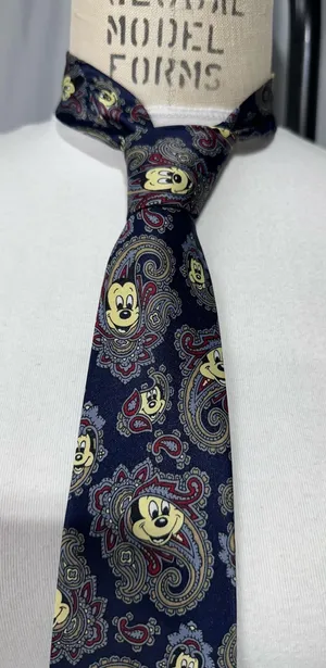 Disney Mickey Mouse Tie vintage Blue Paisley Neck Tie Silk Office Vacation. thumbnail 1