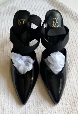 NY&C Edie Black Patent Pointed Toe Slingback Heels Size 8 thumbnail 1