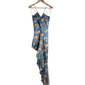 Nookie Simone Blue Floral Satin Asymmetrical Ruffled Cut Out Cocktail Dress L thumbnail 15