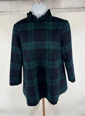 Tuckernuck Blackwatch Plaid Faye Blouse S Top Ruffle Collar Bow Wool Blend thumbnail 1