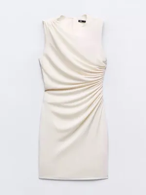 Zara Cream Sleeveless Ruched Mini Dress thumbnail 5