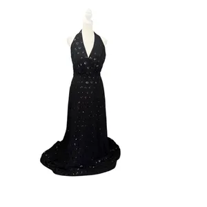 Milly NWT Black Sequin Halter Open Back Formal Gown Dress Size 6 thumbnail 2