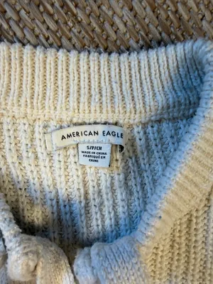 American Eagle Cream Lace-Up Ribbed Crewneck Sweater - Women's thumbnail 2