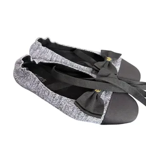 Parisian Chic Textured Ballet Flats Lace Up Ribbon Tie Bow Accent Cap Toe Size 6 thumbnail 7