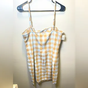 Aritzia Sunday Best NWT Shimmer Plaid Mini Bodycon Dress Blue Taupe Size 10‎ thumbnail 3