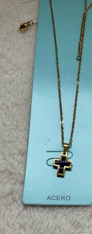 Mint Gold Necklace with Blue Cross Pendant thumbnail 1