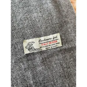 Cashmere Feel Italy Design Scarf Gray Herringbone Fringed 58”x12.5” Unisex thumbnail 3
