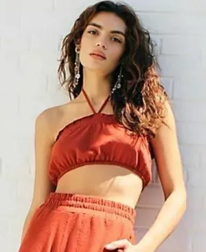 Free People‎ Beach Don't Kill My Vibe Bronzer Brown Halterneck Bandeau Top XS thumbnail 1