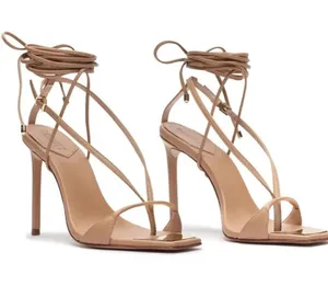 Schutz NWOB Vikki Leather Lace-Up Strappy High Heel Sandals in Nude size 8 thumbnail 1