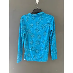 L.L. Bean Womens‎ Turquoise Blue Floral Quarter Zip Pullover Active Top Size M thumbnail 4