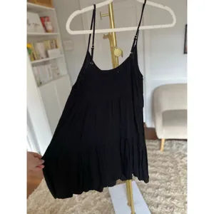 Natural Life Black Rayon Tiered Knee‎ Length Dress Quiet Luxury Coquette Euro M thumbnail 3