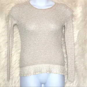 Hollister Oatmeal Lace Trim Sweater XS Lightweight Crewneck thumbnail 3