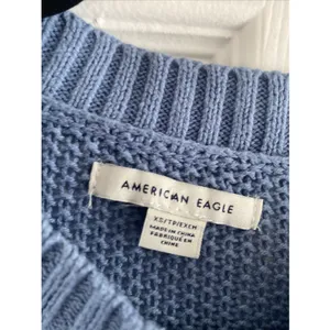 American‎ Eagle Henley Sweater Womens Blue Chunky Waffle Knit Cotton Size XS thumbnail 3