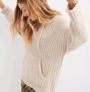 Aerie Chunky Street Knit Hoodie Pullover thumbnail 1