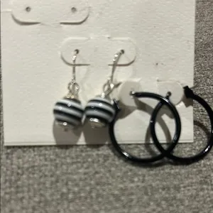 Croft & Barrow Striped Dangle and Black Hoop Earrings thumbnail 2