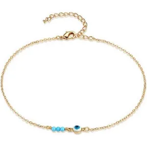 18K Gold Plated Adjustable Evil Eye Dainty Charm Anklet for Women thumbnail 1