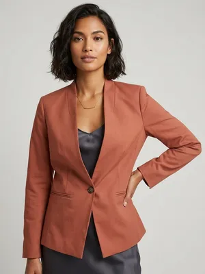 Ann Taylor Factory Terracotta Rust Orange One Button Collarless Blazer Size 6 thumbnail 1