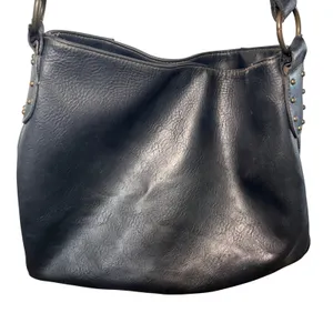 Y2K Black Studded Faux Leather Hobo‎ Shoulder Bag Brass Hardware Western Boho thumbnail 5