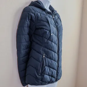 Lauren Ralph Lauren Puffer‎ Jacket Womens XS Navy Blue Chevron Quilted Hood Coat thumbnail 7
