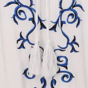 Lulus Embroidered Boho Shift Dress Swim Cover Womens Size M White‎ Blue Resort thumbnail 9