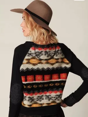 Dolan Free People Sz Small Heavy Knit Pieced Pullover Sweater Colorful Geometric thumbnail 2
