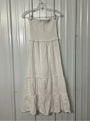 4Our Dreamers Ruffle Tier Linen Blend Midi Dress Cottagecore Romantic Boho Chic thumbnail 2