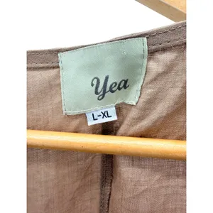 Yea 100% Linen Asymmetric Button Tunic Top Tan Brown Lagenlook Tank Vest L XL‎ thumbnail 3