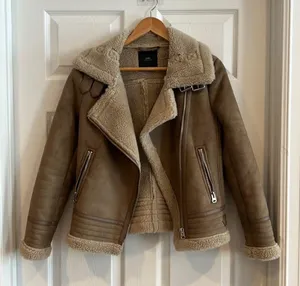 Zara Women's Tan Faux Suede Biker Jacket thumbnail 6