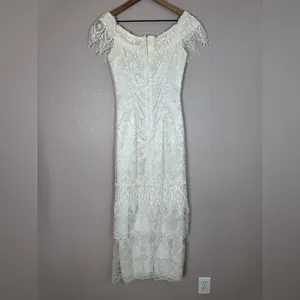 Loralie Original Vintage 90’s Off The Shoulder Lace Wedding Dress White size 4 thumbnail 6