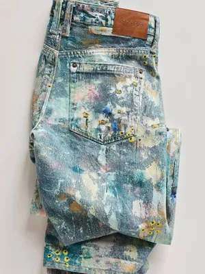Free People Tennessee Low Rise Illusion Jeans Floral Canvas Paint Splatter thumbnail 13