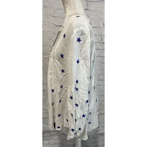 Kaktus Nautical Embroidered Stars Peasant Top Size M Tassels White Blue Festive thumbnail 3