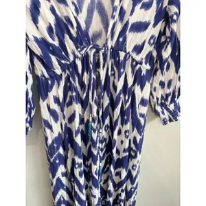 Blue Island Size M Ikat Print‎ Coverup Dress Boho Drawstring Waist Vacation thumbnail 2
