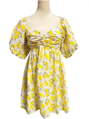 TRIXXI Los Angeles Lemon Print Puff Sleeve Mini Dress Size M NWT thumbnail 3