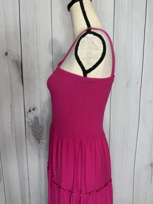 Zenana Sundress Womens Sz Large Pink Knit Smocked Tiered Boho Soft Stretch thumbnail 11